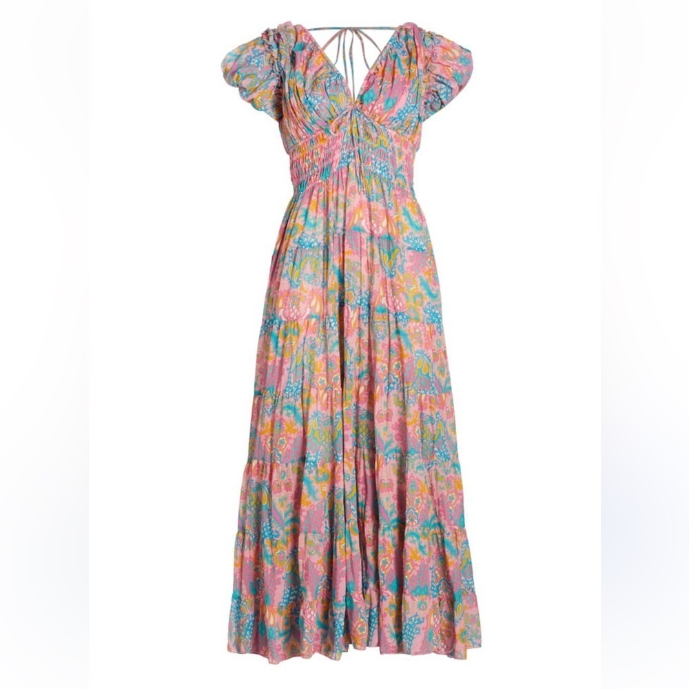 EUC Love the Label Caroline Cotton Paisley Maxi Dress Suri Pink Print Small Pink